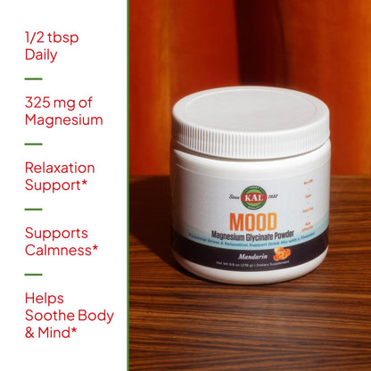 KAL Mood Magnesium Powder with L-Theanine – Mandarin Flavor | Relaxation & High Absorption (40 Servings, 9.8 oz)