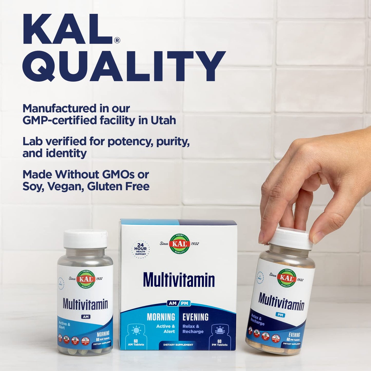 KAL Multivitamin AM/PM 2-in-1 – Immune & Cellular Support, Gluten Free | 120 Tablets