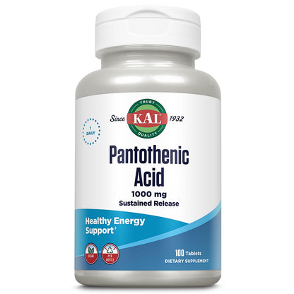 KAL Pantothenic Acid 1000mg - Sustained Release Vitamin B5 for Energy & Metabolism | Vegan