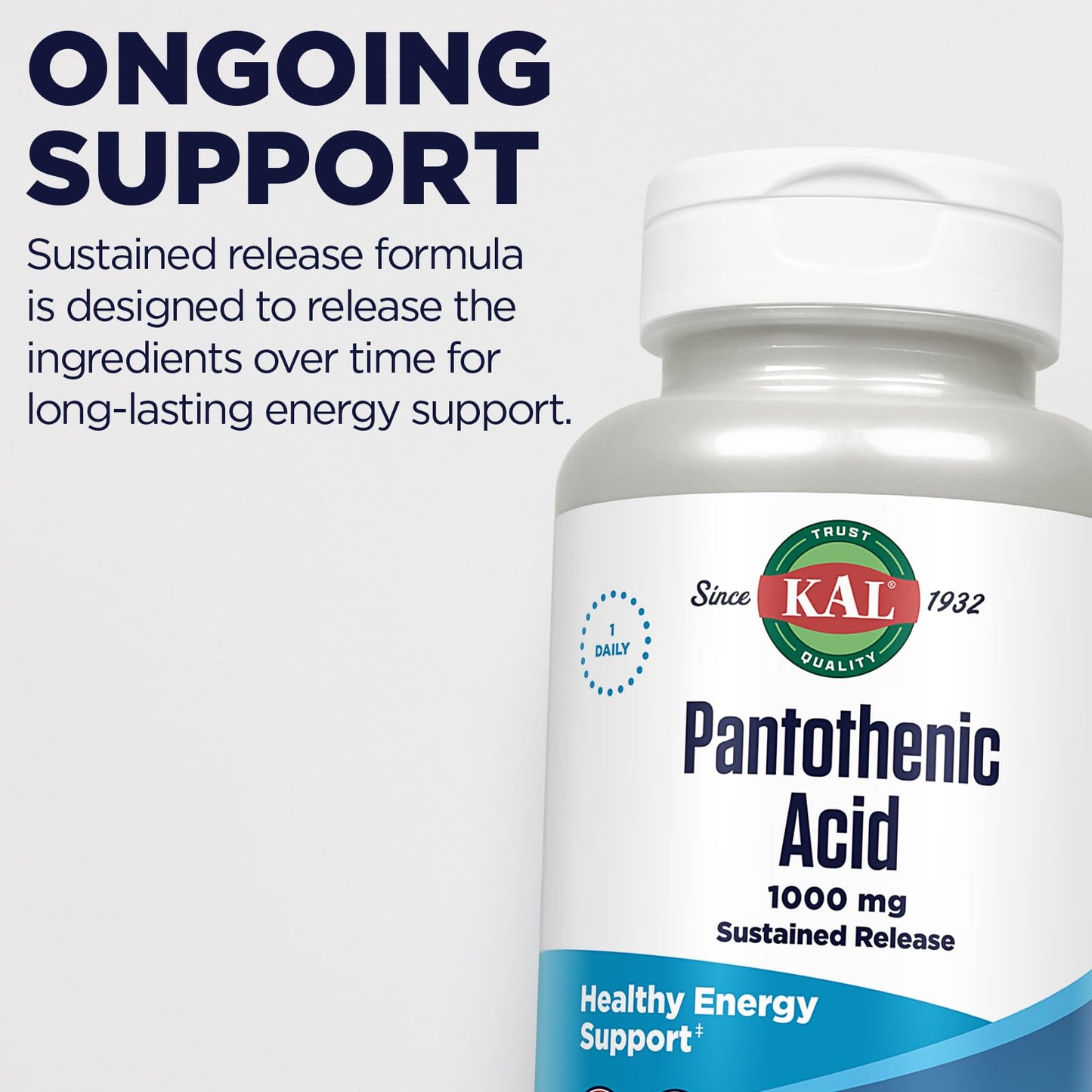 KAL Pantothenic Acid 1000mg - Sustained Release Vitamin B5 for Energy & Metabolism | Vegan