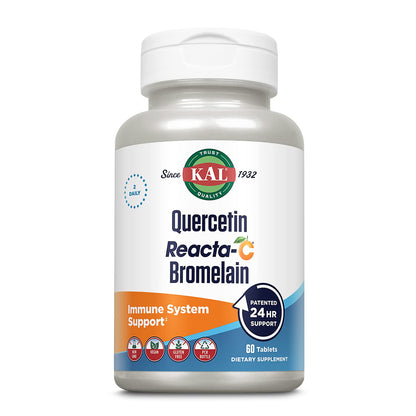 KAL Quercetin Reacta-C Bromelain Immune Support – 60 Tablets, 30 Servings, Vegan, Gluten Free