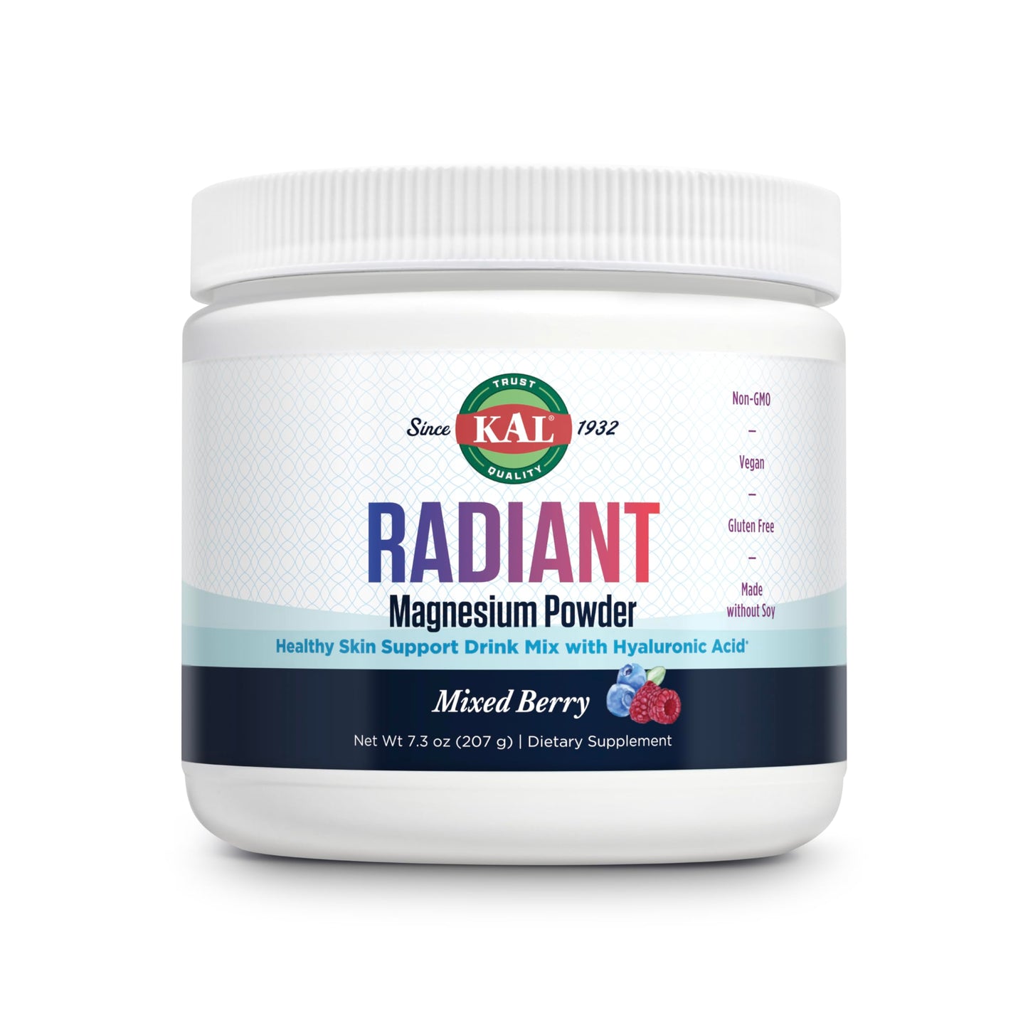 KAL Radiant Magnesium Powder – Mixed Berry, Hyaluronic Acid | 60 Servings | 7.3 oz