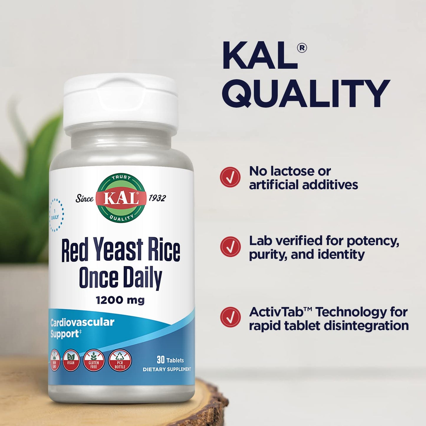KAL Red Yeast Rice 1200 mg – Cardiovascular Support* | Vegan & Gluten Free | 30 Servings