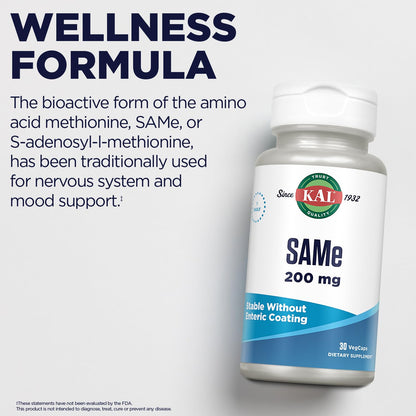 KAL SAMe 200 mg – Mood & Nervous System Support, Vegetarian Capsules