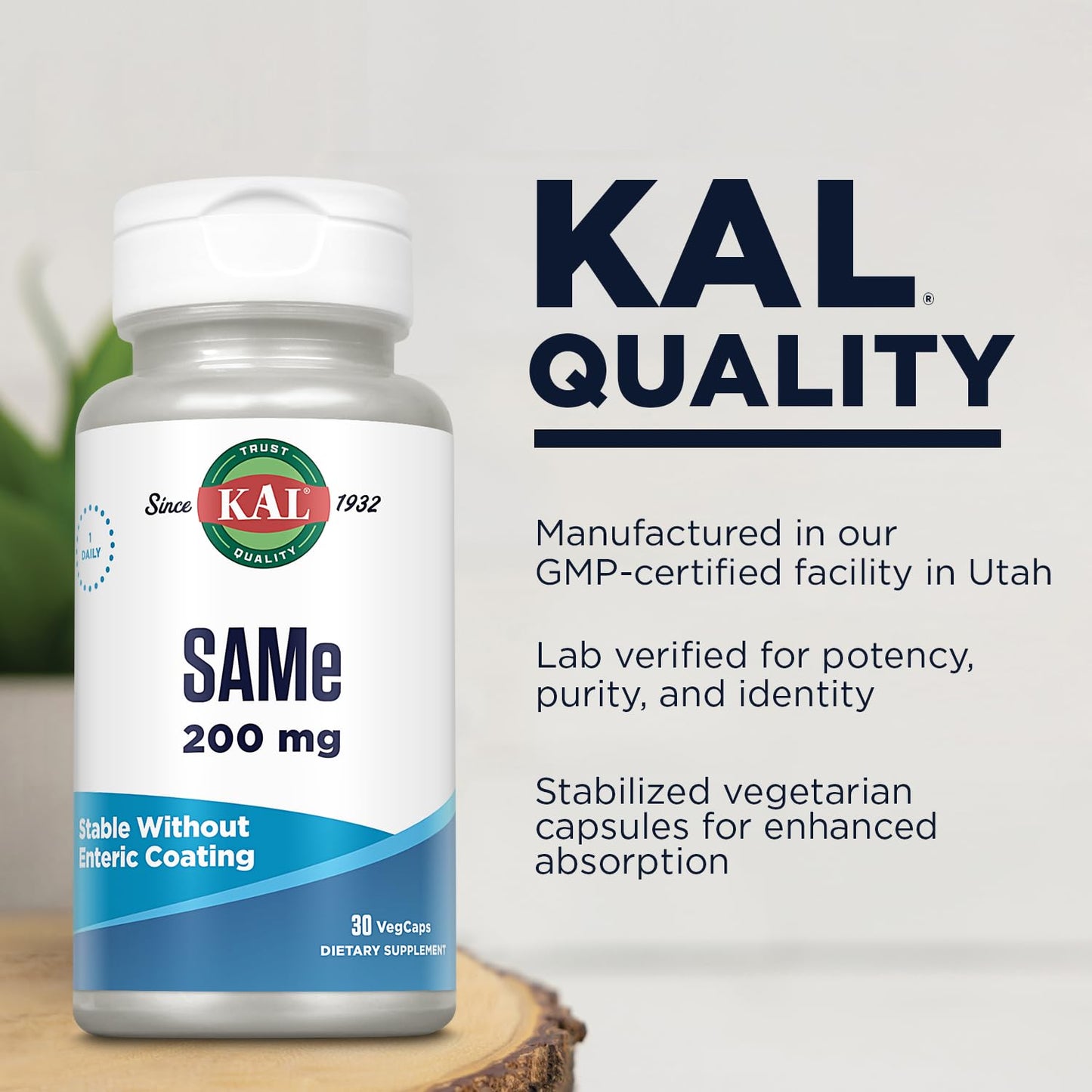 KAL SAMe 200 mg – Mood & Nervous System Support, Vegetarian Capsules