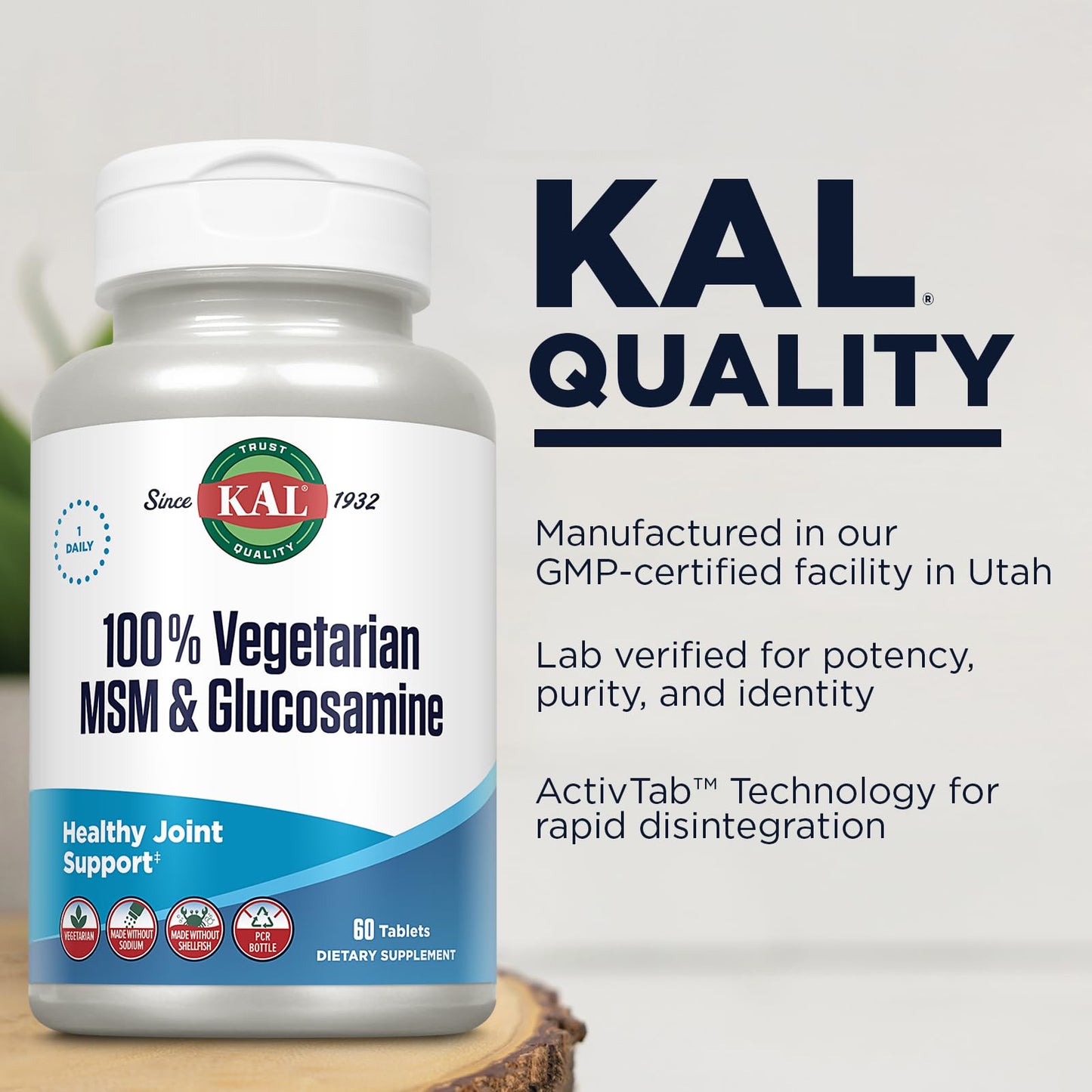 KAL 100% Vegetarian MSM & Glucosamine – Vegan Joint Support (Shellfish-Free)