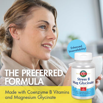 KAL Stress B Mag Glycinate - B-Complex with Magnesium Glycinate, 60 VegCaps