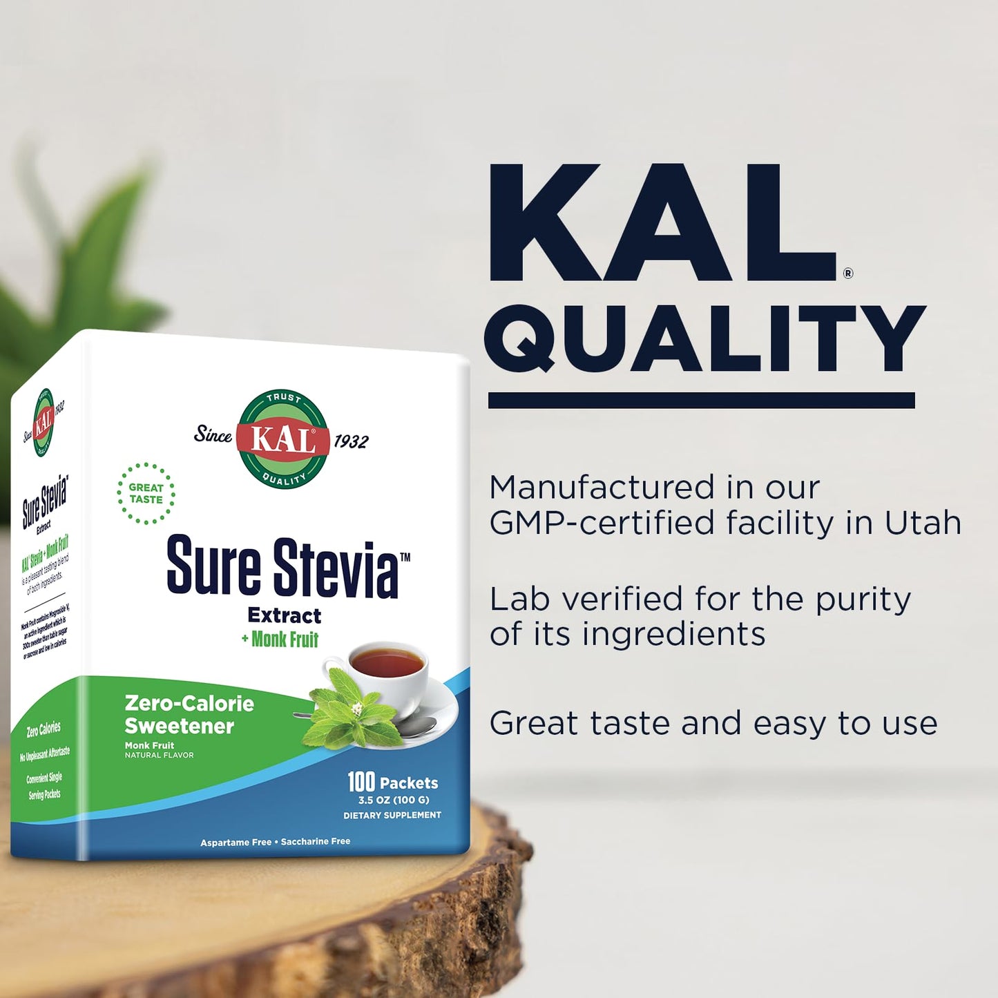 KAL Sure Stevia Plus Monk Fruit - Zero-Calorie Keto Sugar Substitute