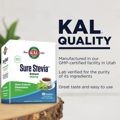 KAL Sure Stevia Plus Monk Fruit - Zero-Calorie Keto Sugar Substitute
