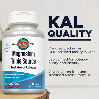 KAL Triple Source Magnesium Complex – 500 mg per Tablet, Vegan & Gluten Free