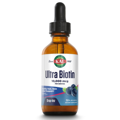 KAL Ultra Biotin 10000mcg DropIns – Liquid Biotin for Hair & Nails, 2oz