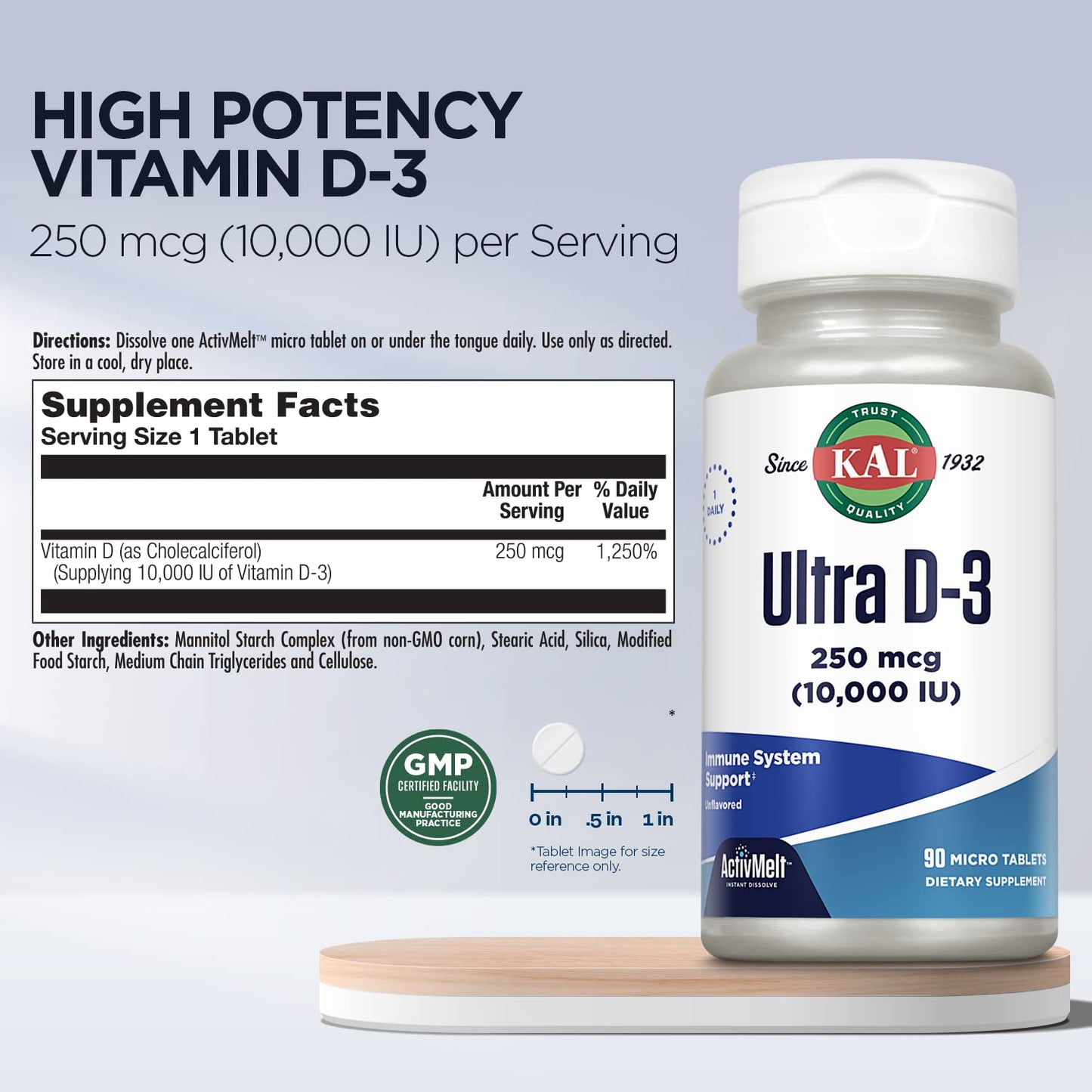 KAL Ultra Vitamin D3 250 mcg (10000 IU) – High Potency D3, Immune Support, Bone Health | ActivMelt