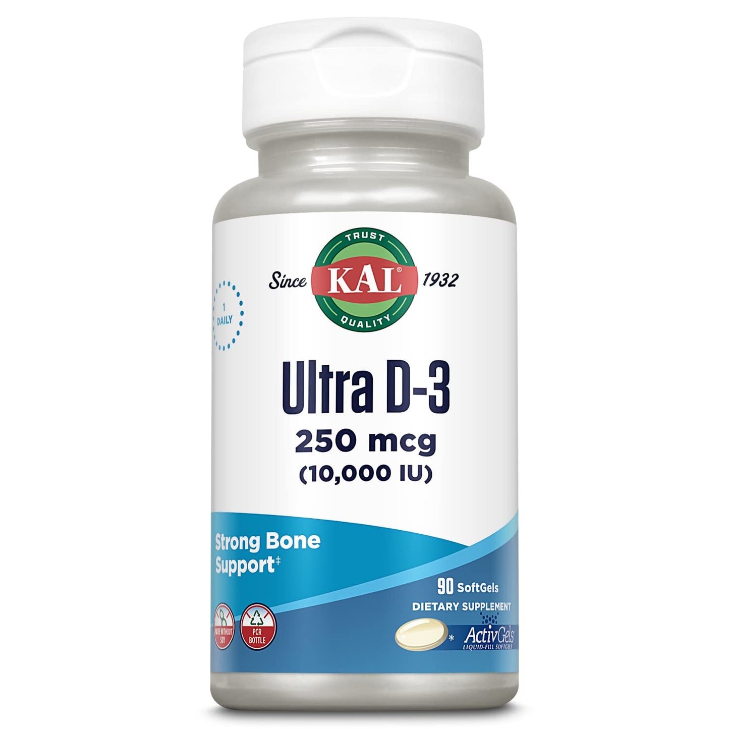 KAL Ultra Vitamin D3 10000 IU Softgels – High Potency, Bone Health & Immune Support (90 Softgels)