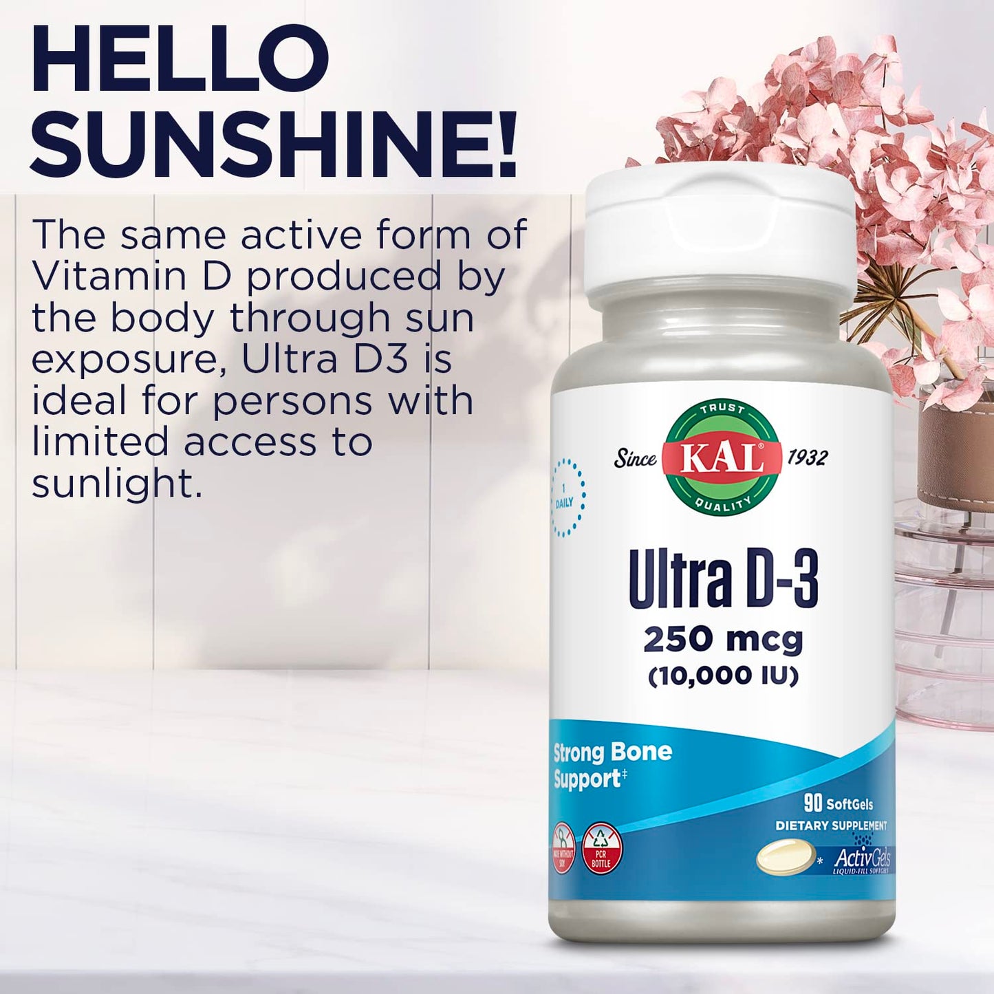 KAL Ultra Vitamin D3 10000 IU Softgels – High Potency, Bone Health & Immune Support (90 Softgels)