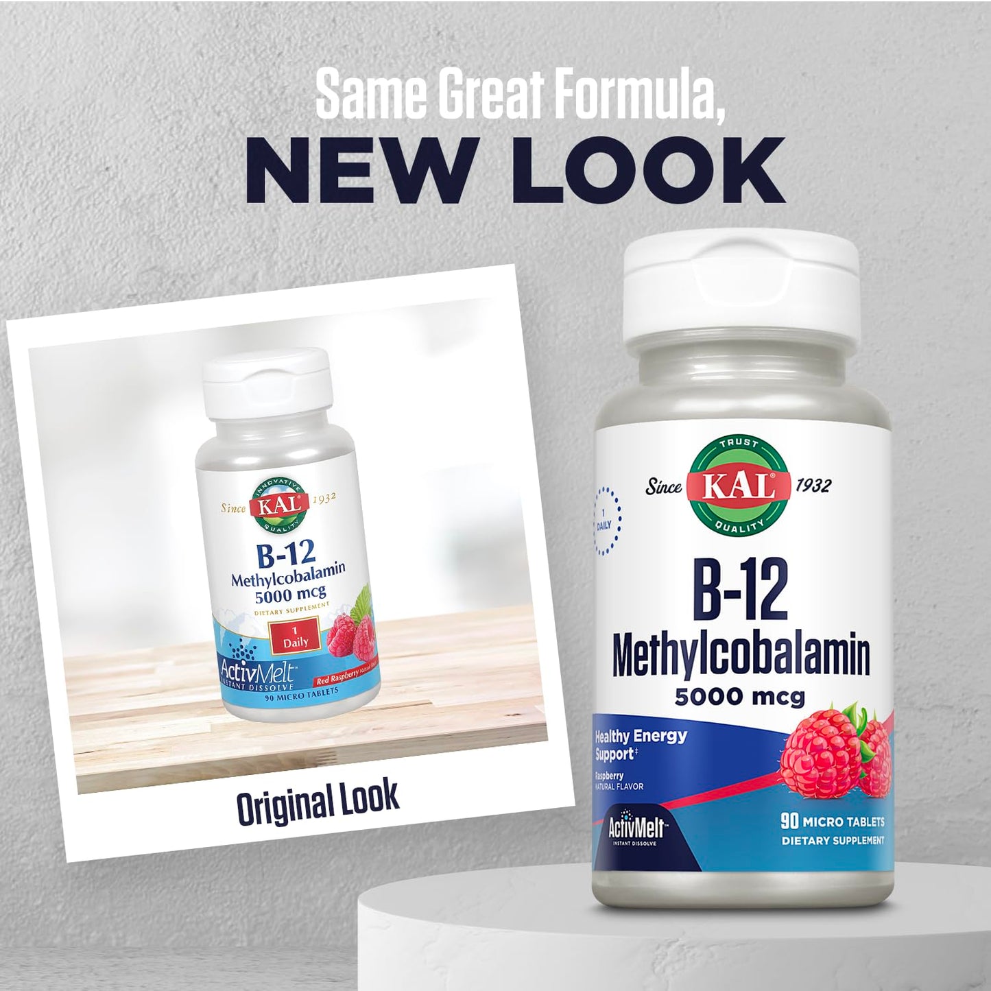 KAL Vitamin B12 Methylcobalamin 5000mcg | ActivMelt Fast-Dissolve, Raspberry Flavor, 90 Servings