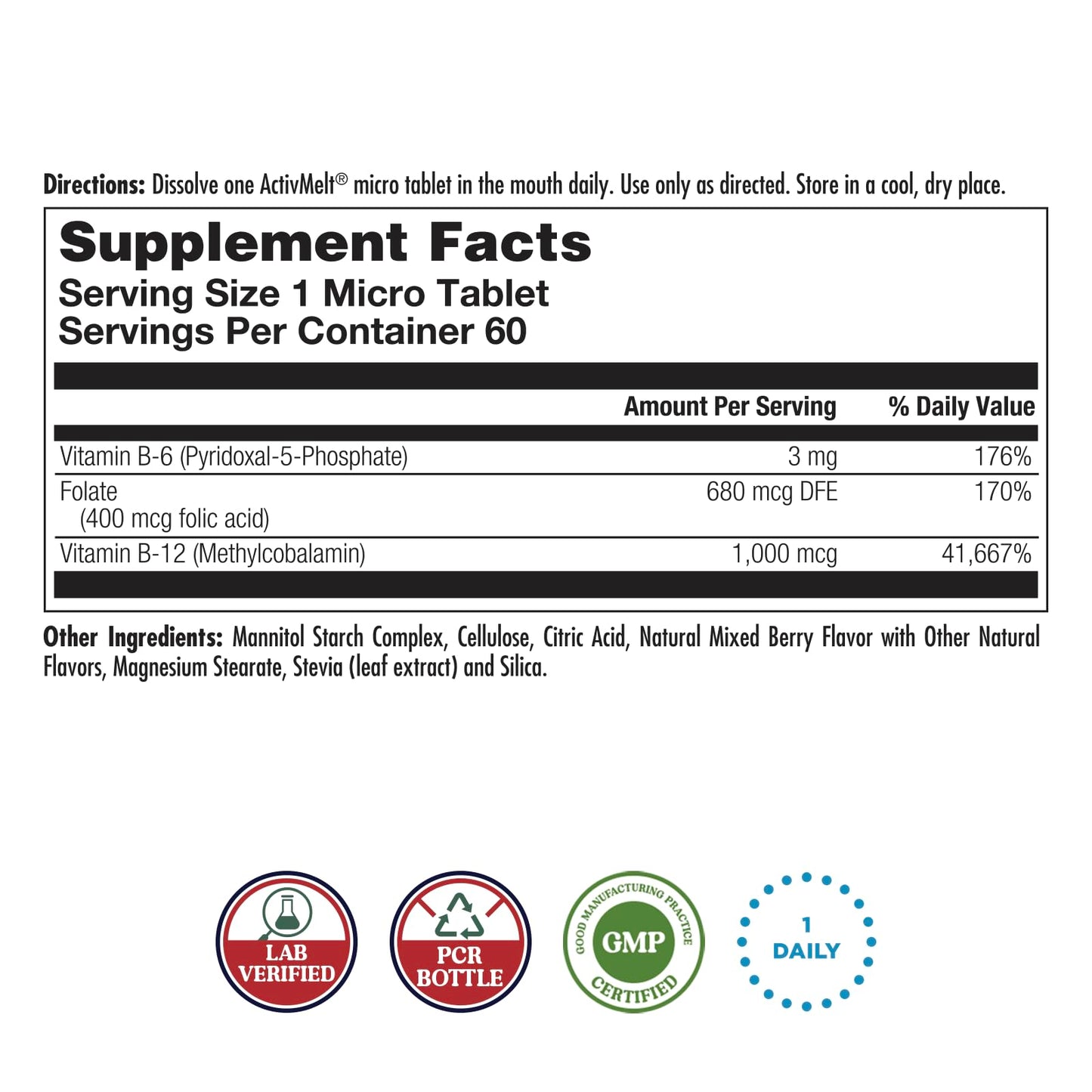 KAL Vitamin B-6, B-12 & Folic Acid – Heart Health & Energy, 60 Servings