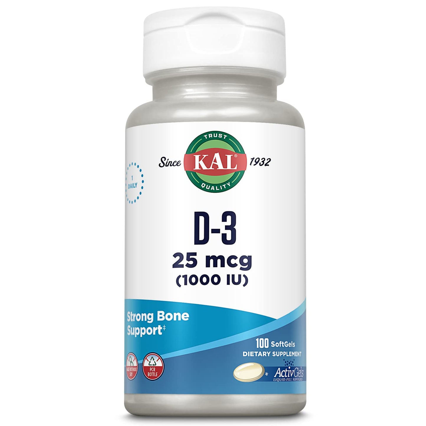 KAL Vitamin D3 1000 IU Softgels (25 mcg) – Immune Support, Calcium Absorption, ActivGel