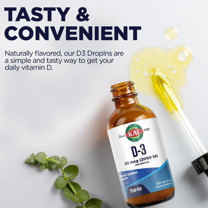 KAL Vitamin D3 2000 IU (50 mcg) Drops – 1.8oz, ~590 Servings, Vegetarian