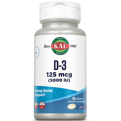 KAL Vitamin D3 5000 IU Softgels – ActivGels, Soy-Free, Bone & Immune Support