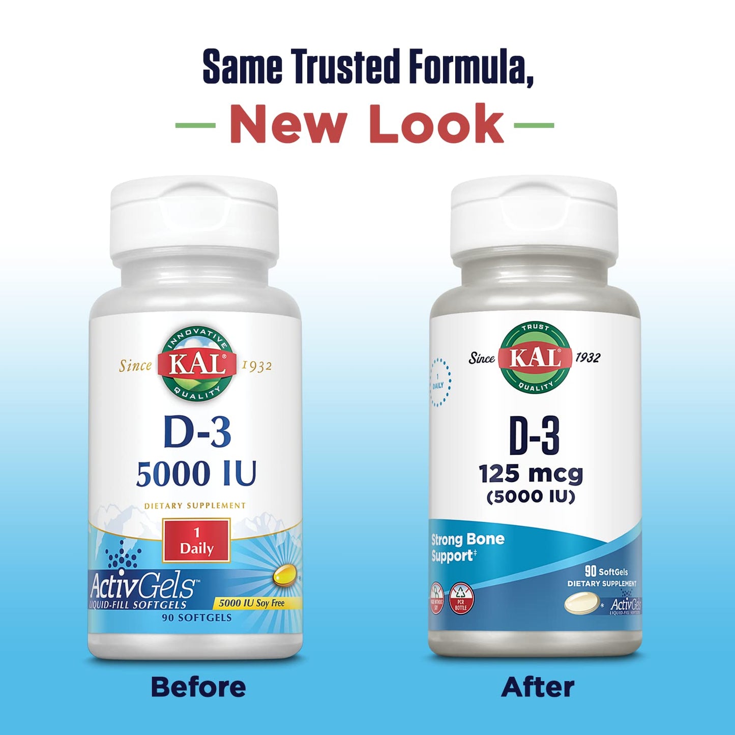 KAL Vitamin D3 5000 IU Softgels – ActivGels, Soy-Free, Bone & Immune Support