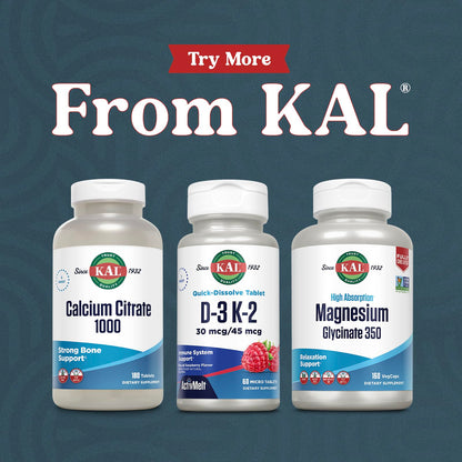 KAL Vitamin D3 K2 ActivMelts – Immune Support, Calcium Absorption, 60 Servings