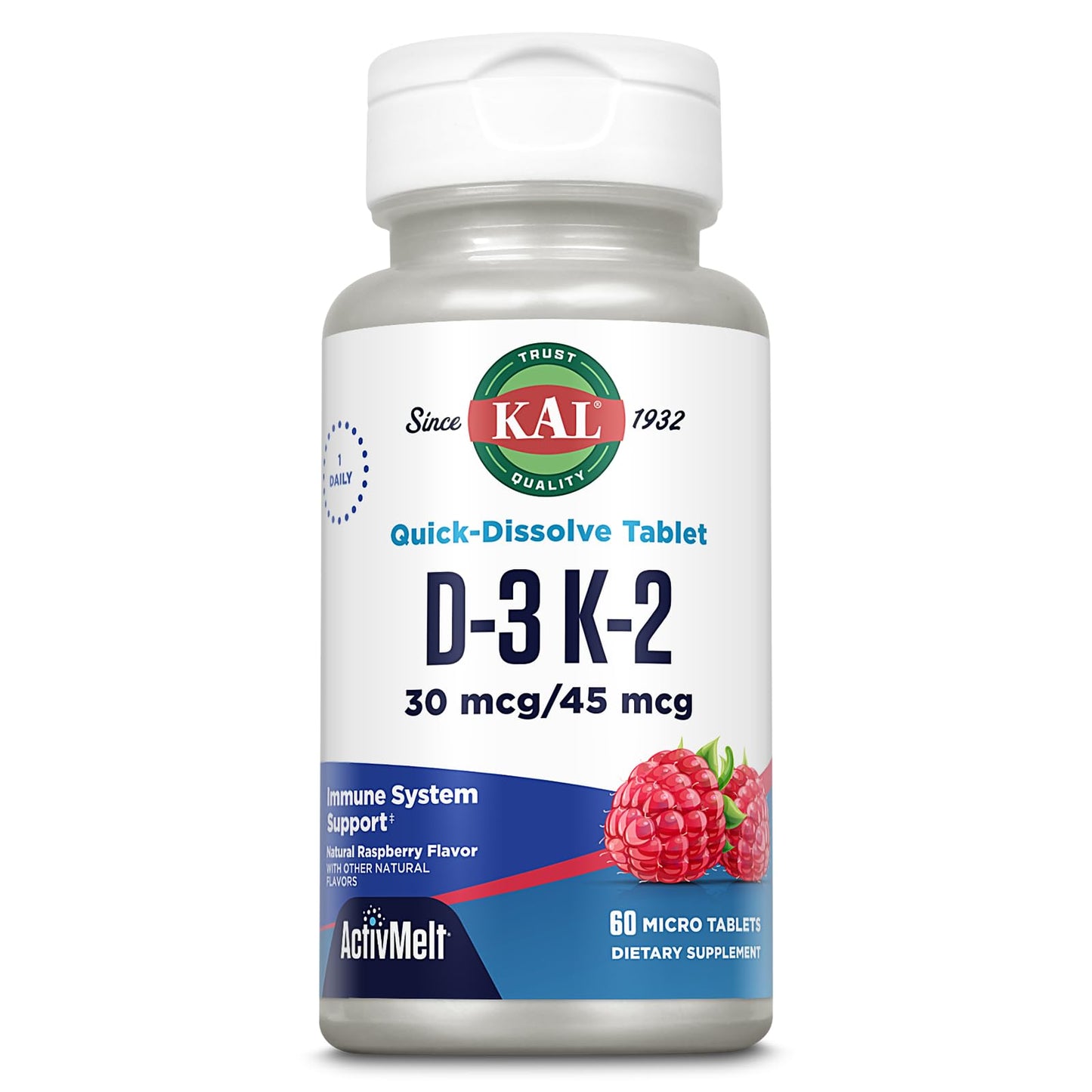 KAL Vitamin D3 K2 ActivMelts – Immune Support, Calcium Absorption, 60 Servings