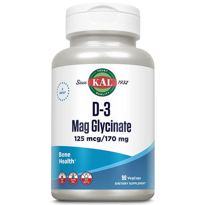 KAL Vitamin D3 & Magnesium Glycinate – Enhanced Absorption Formula with BioPerine for Bone, Muscle & Immune Support | Non-GMO, Gluten Free, 45 Servings, 90 VegCaps