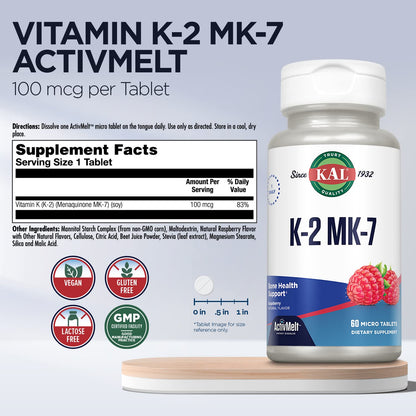 KAL Vitamin K2 MK7 ActivMelt 100 mcg – Bone & Heart Health, Vegan