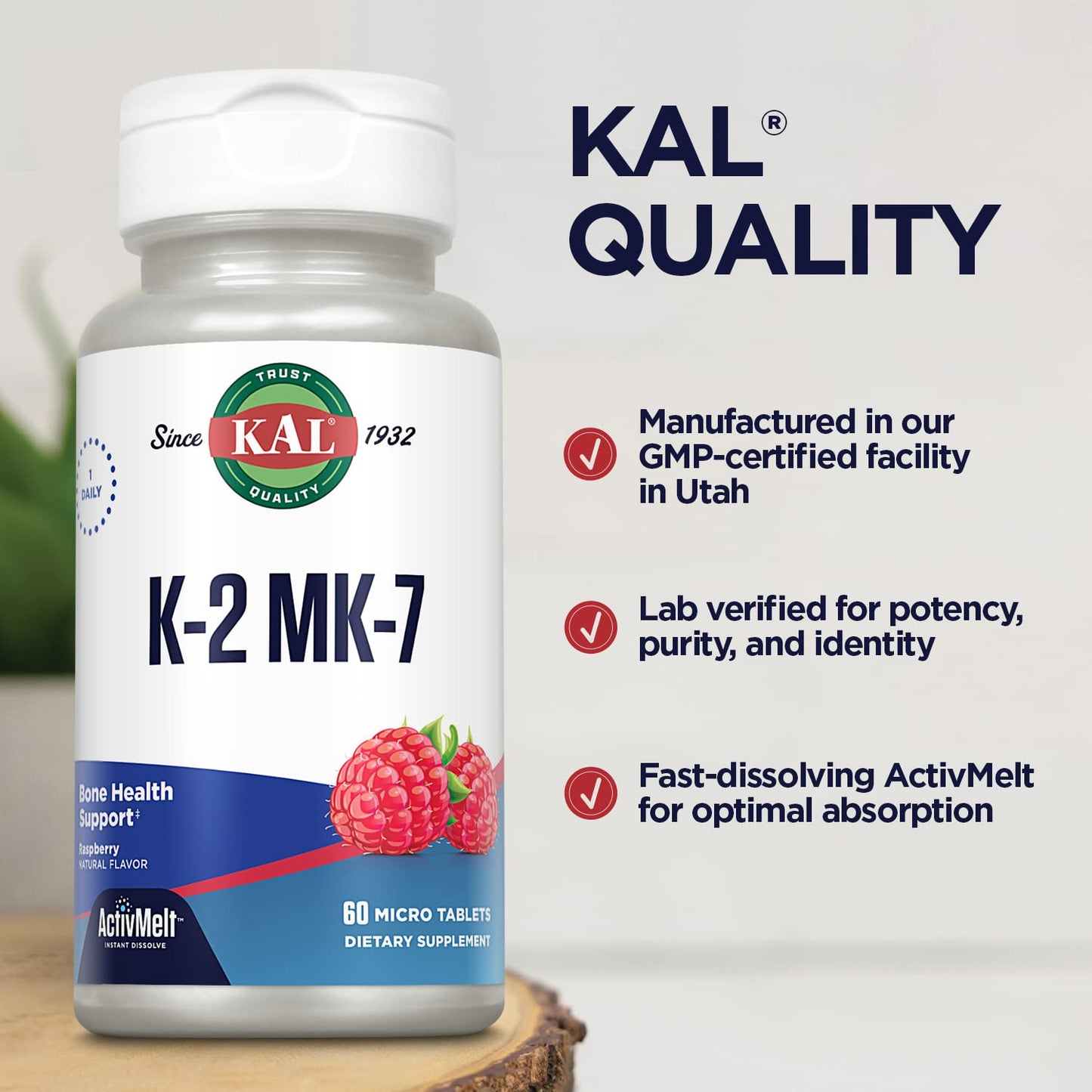 KAL Vitamin K2 MK7 ActivMelt 100 mcg – Bone & Heart Health, Vegan