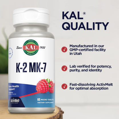 KAL Vitamin K2 MK7 ActivMelt 100 mcg – Bone & Heart Health, Vegan