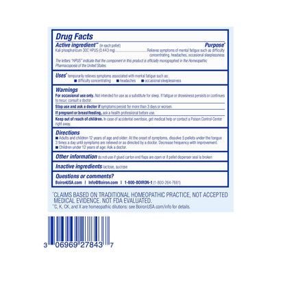 Boiron Kali Phosphoricum 30C – Homeopathic Medicine for Headaches, Sleeplessness & Fatigue (3 Count, 240 Pellets)