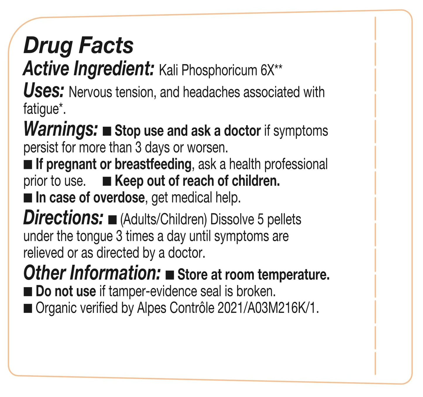 Kali Phosphoricum- OLLOIS - Organic & Vegan, Kosher Certified, Cell Salt #6 (Approx. 80 pellets)