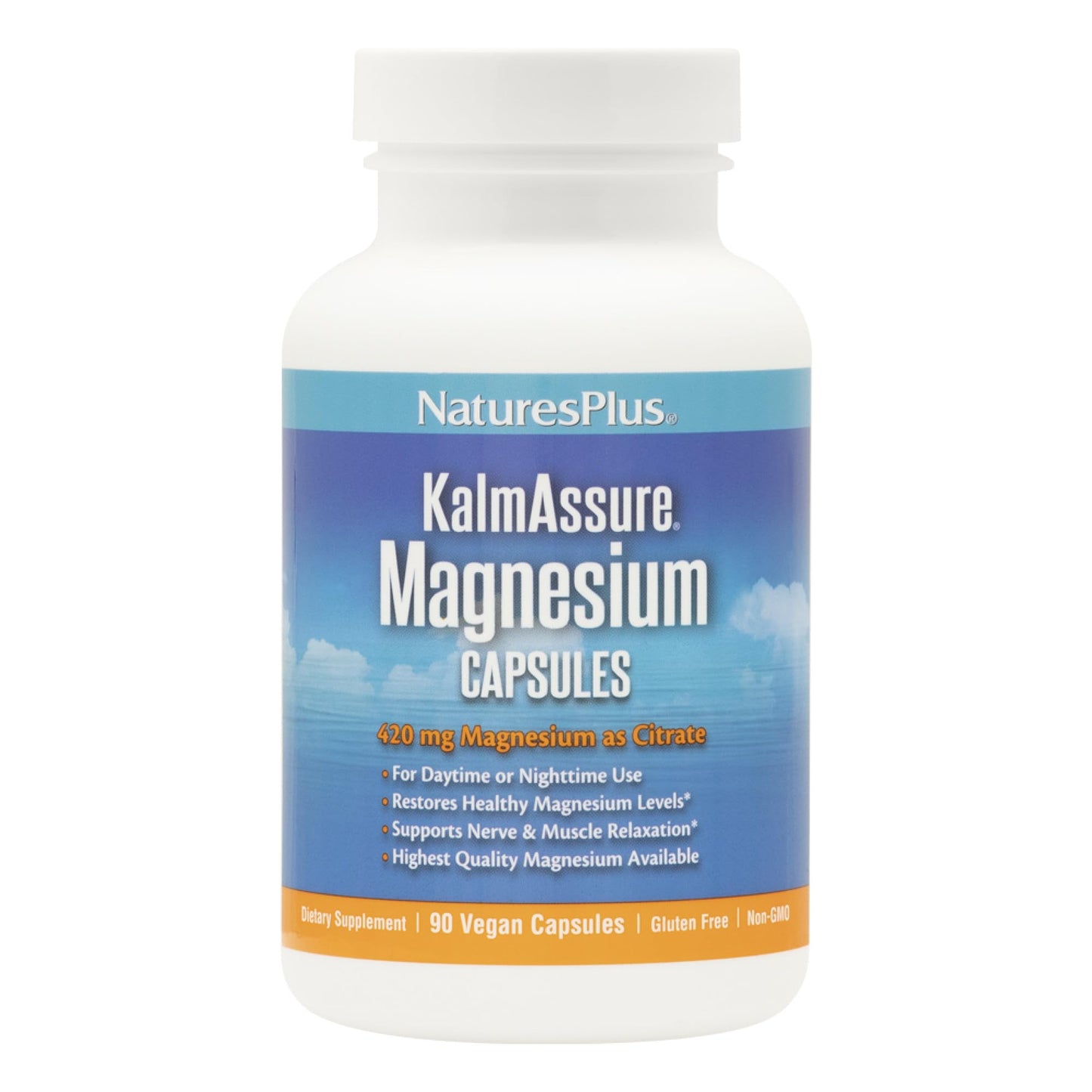 Natures Plus Kalmassure Magnesium - 400 mg, 90 Vegan Capsules - Natural Stress Relief Supplement, Supports Nerve and Muscle Relaxation - Vegetarian, Gluten-Free - 30 Servings