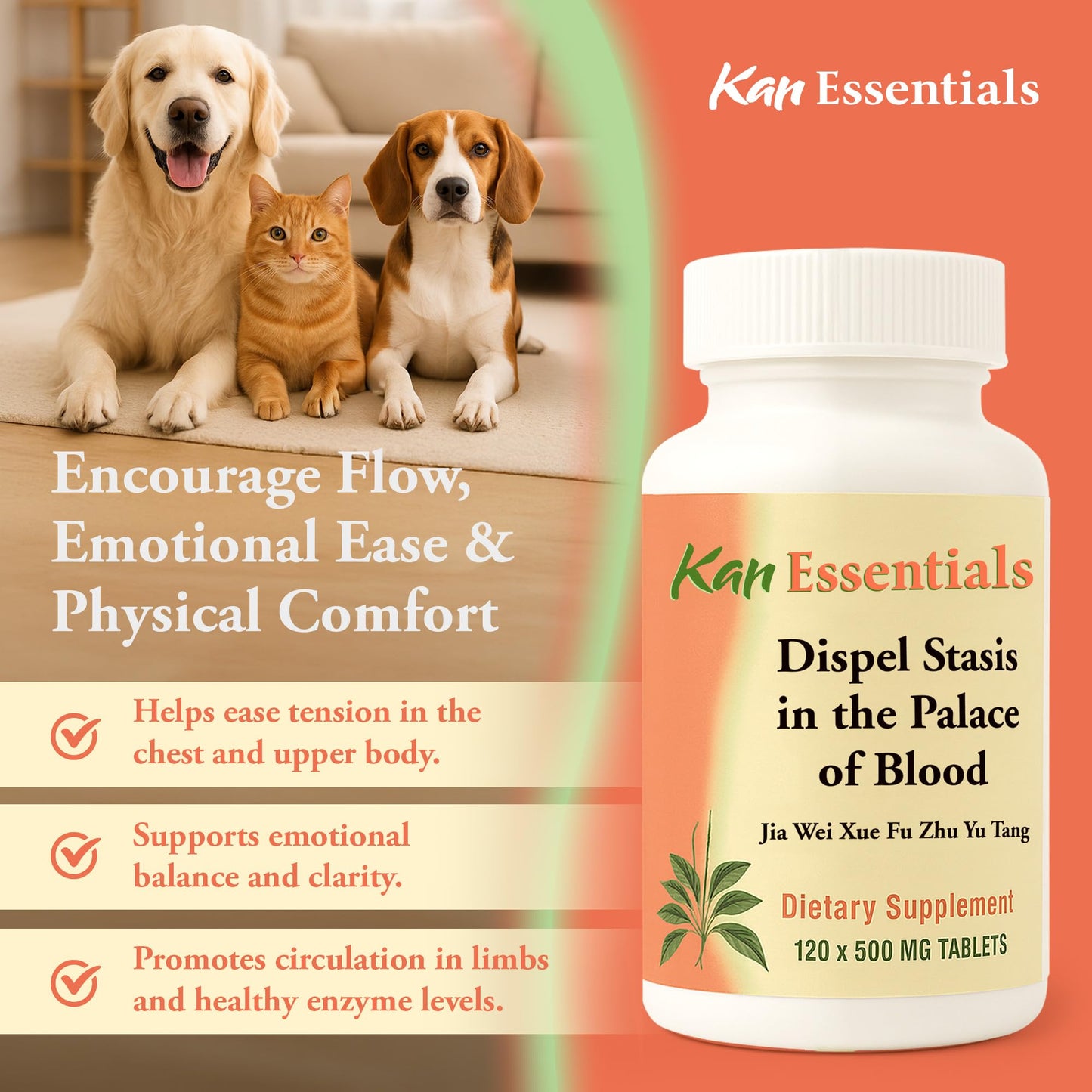 Kan Herb Company – Traditional Chinese Herbal Blend for Pets: Supports Circulation, Calms Behavior, Enzyme Balance (120 Tablets)