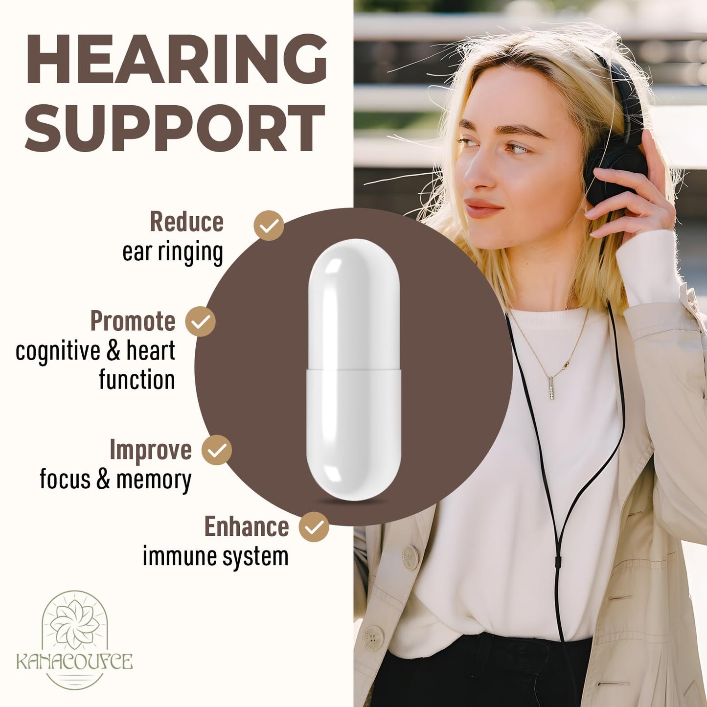 Kanacoufce 1500MG Tinnitus – Ringing Ears Supplement, 120 Capsules