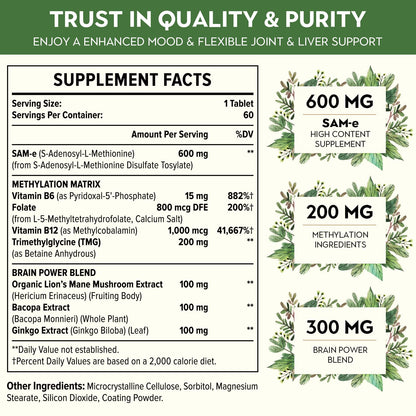 Kanacoufce 1100mg SAM-e – Mood, Joints & Liver Support | 60 Tablets