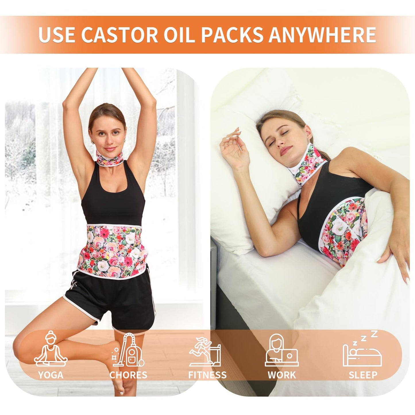 KANAV 4 Pack Castor Oil Pack Wraps – Organic Cotton Flannel, Reusable (Oil Not Included)