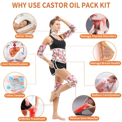 KANAV 8 Piece Castor Oil Pack Wrap Set – Organic Cotton Lined Reusable Compress Packs for Liver Detox, Insomnia & Inflammation