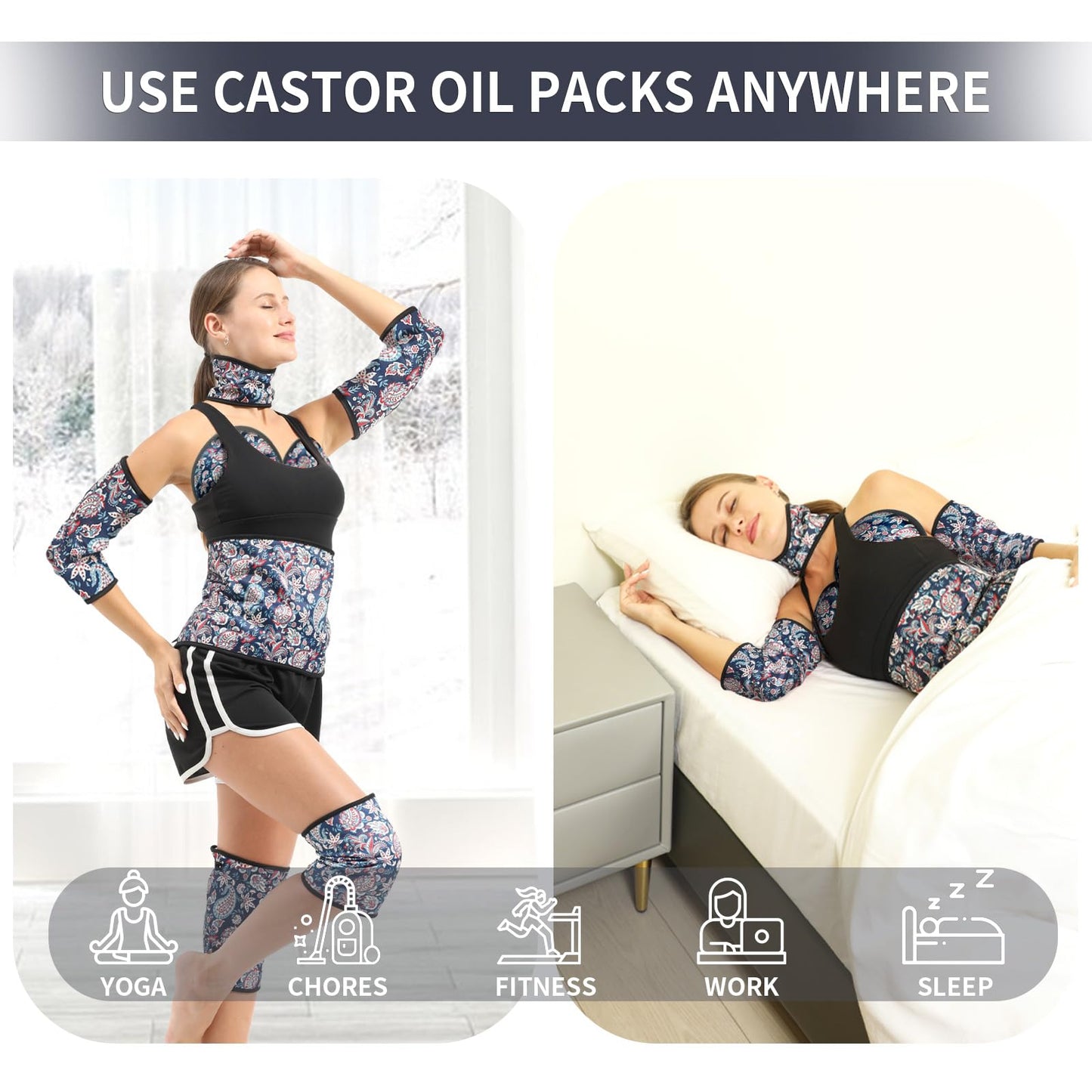 KANAV 8-Piece Castor Oil Pack Wrap Set – 100% Organic Cotton, Reusable