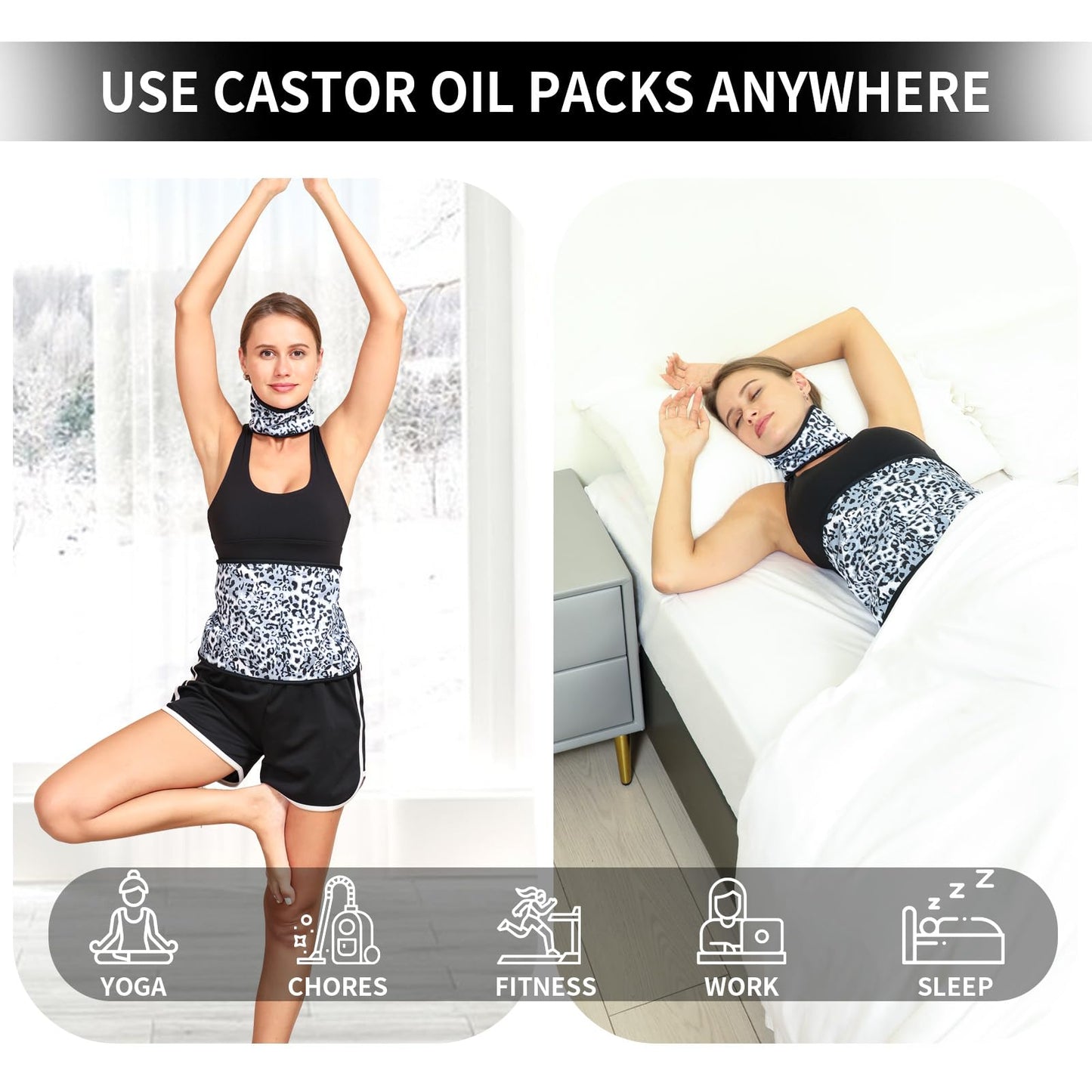 KANAV 2 Pack Castor Oil Pack Wraps for Waist & Neck | Reusable Organic Cotton Flannel (Oil Not Included)