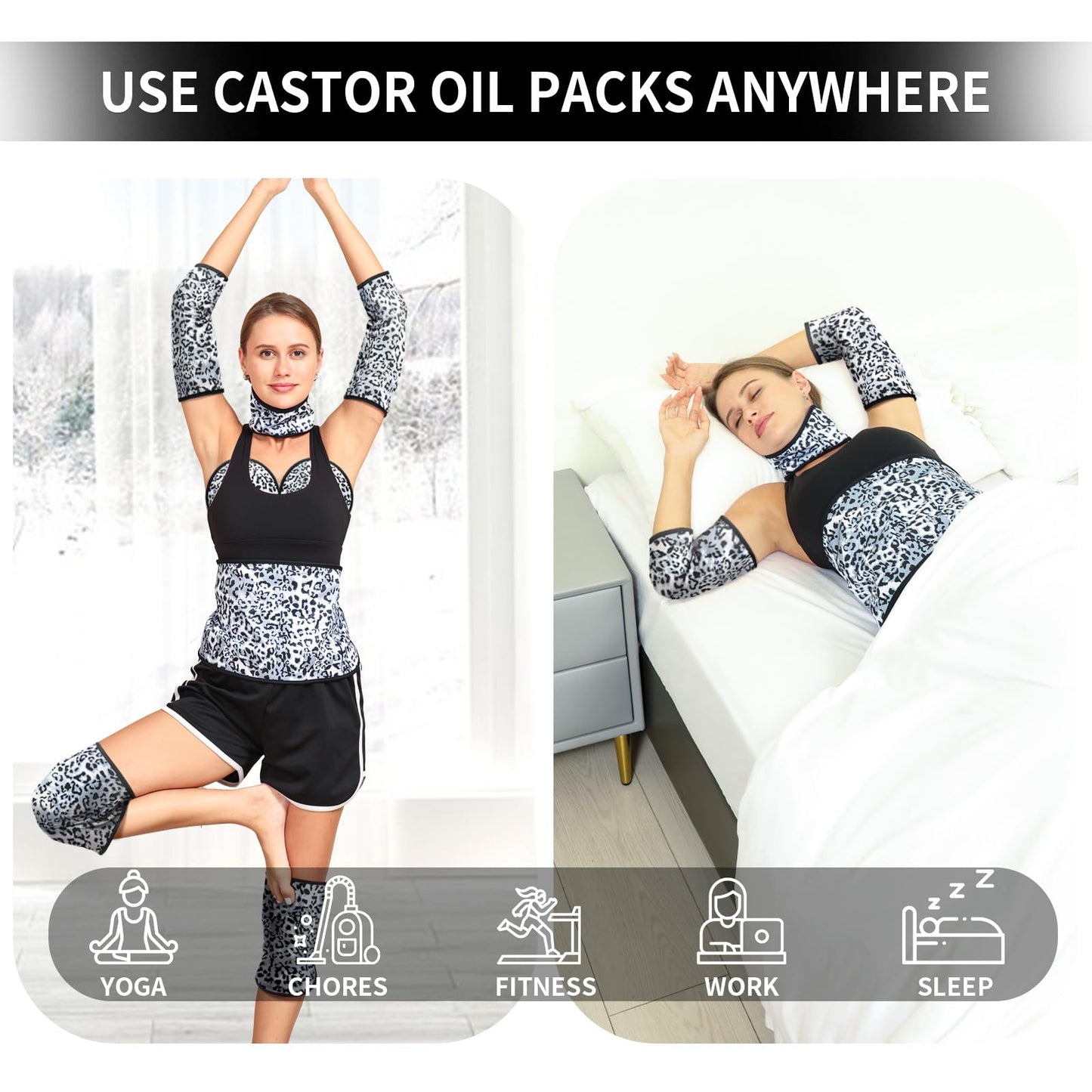 KANAV 8-Piece Organic Cotton Lined Reusable Castor Oil Pack Wrap Set – Liver Detox, Insomnia, Constipation & Inflammation