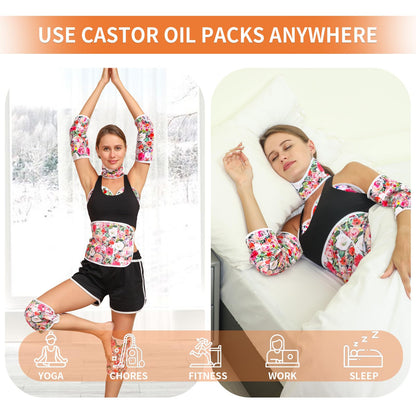 KANAV 8 Piece Castor Oil Pack Wrap Set – Organic Cotton Lined Reusable Compress Packs for Liver Detox, Insomnia & Inflammation
