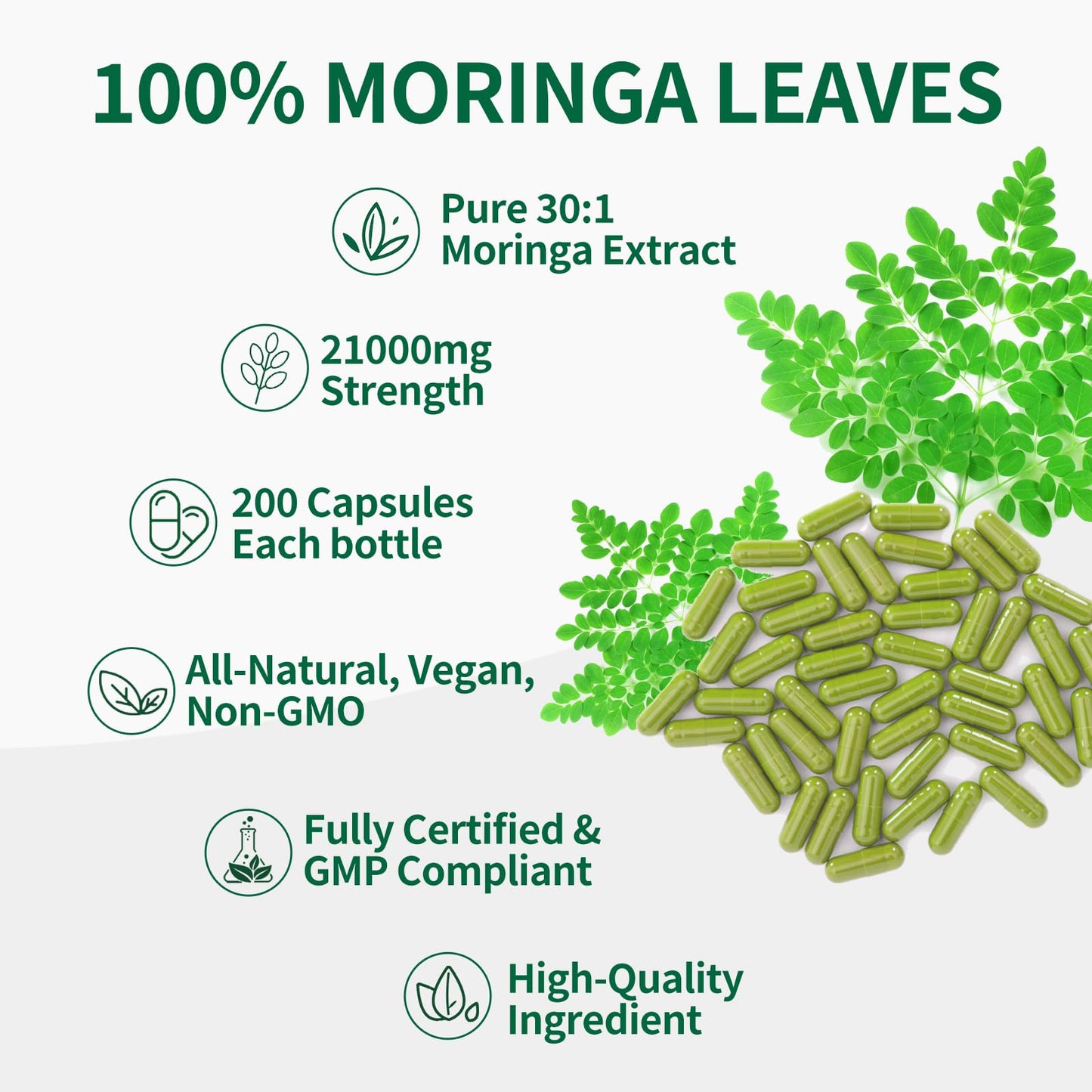 KangRiXin Moringa Capsules with Pure Moringa Powder | Skin Health and Immune Support | Non GMO, Gluten Free（150PCS）