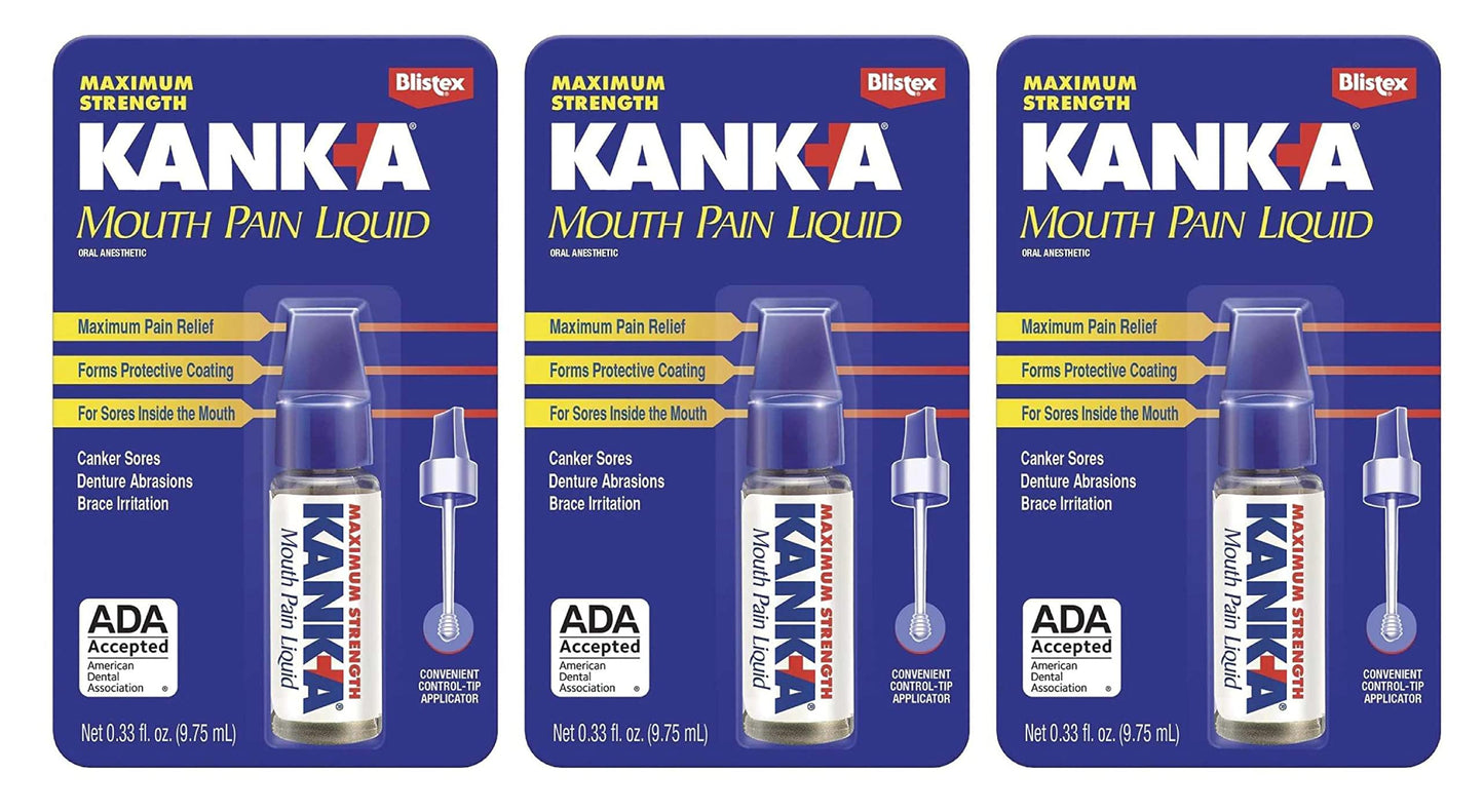 Kank-A Mouth Pain Liquid – Professional Strength, 0.33 oz (9.75 ml) Pack of 3