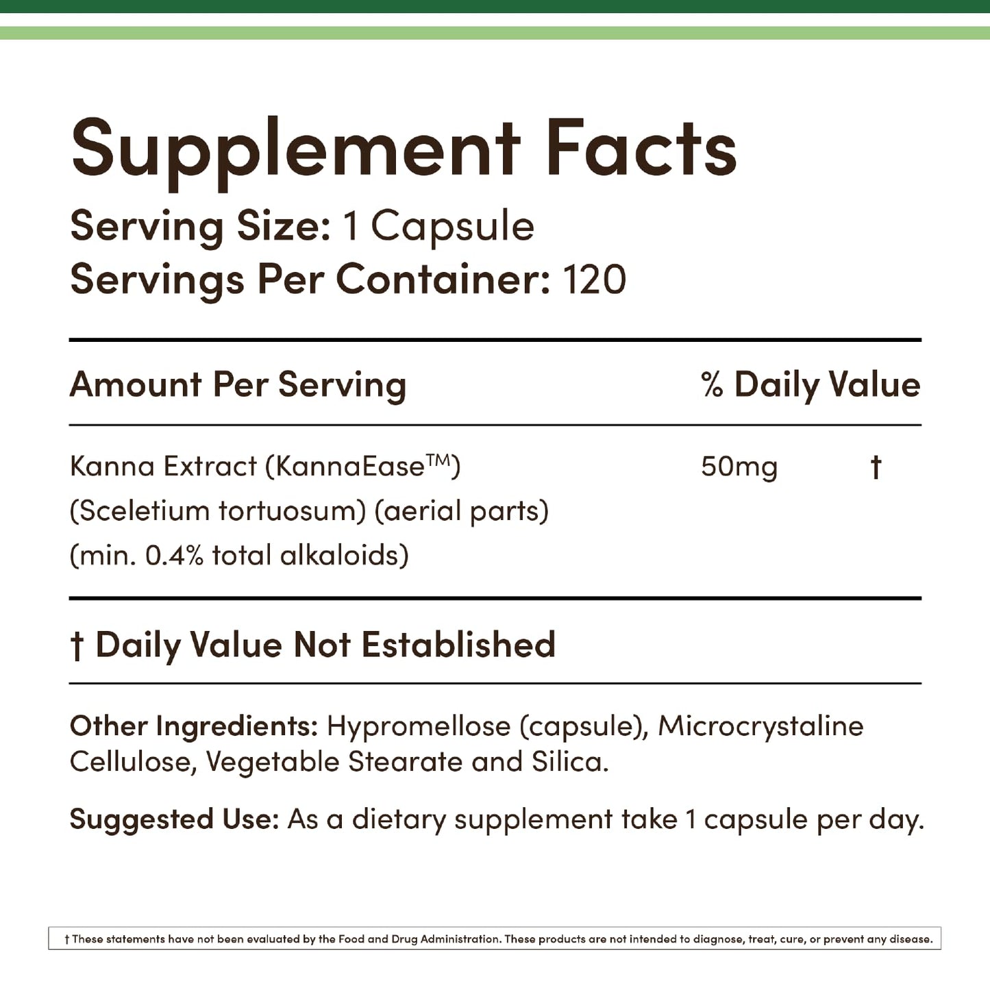 Kanna Extract Supplement 50mg (120 Capsules) - Relaxation & Peace of Mind | Non-GMO, Gluten Free, Vegan Safe | Double Wood