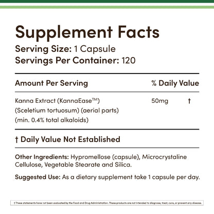 Kanna Extract Supplement 50mg – 120 Count (Pack of 2) – Double Wood | Non-GMO, Gluten Free, Vegan