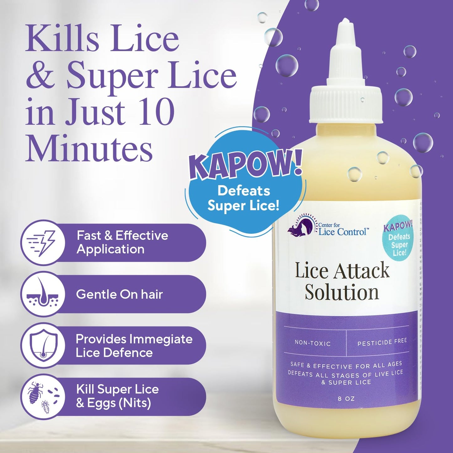 Kapow 8oz Head Lice Shampoo - Non-Toxic, Pesticide-Free, Safe for All Ages