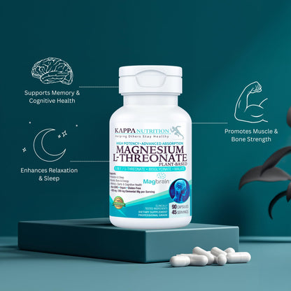 Kappa Nutrition Magbrain Magnesium L-Threonate – 420 mg Elemental Magnesium (3-Capsule Serving) | Plant-Based, 90 Vegan Capsules, Brain & Sleep Support