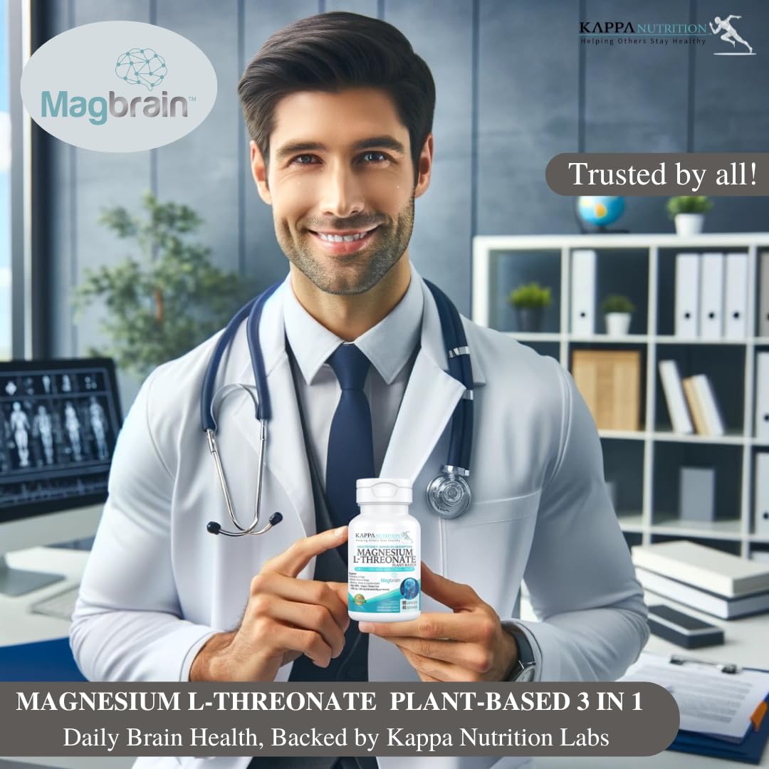 Kappa Nutrition Magbrain Magnesium L-Threonate – 420 mg Elemental Magnesium (3-Capsule Serving) | Plant-Based, 90 Vegan Capsules, Brain & Sleep Support