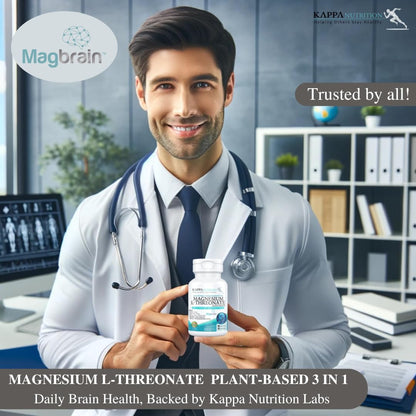 Kappa Nutrition Magbrain Magnesium L-Threonate – 420 mg Elemental Magnesium (3-Capsule Serving) | Plant-Based, 90 Vegan Capsules, Brain & Sleep Support